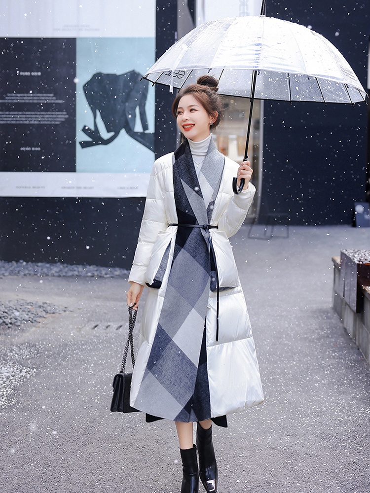 Duck down splice coat temperament down coat for women