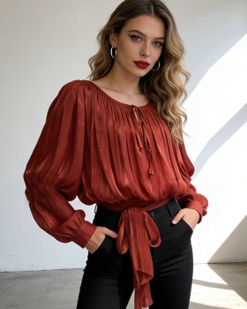 Long sleeve frenum collar shirt ladies tops for women