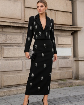 Elegant coat long skirt 2pcs set for women