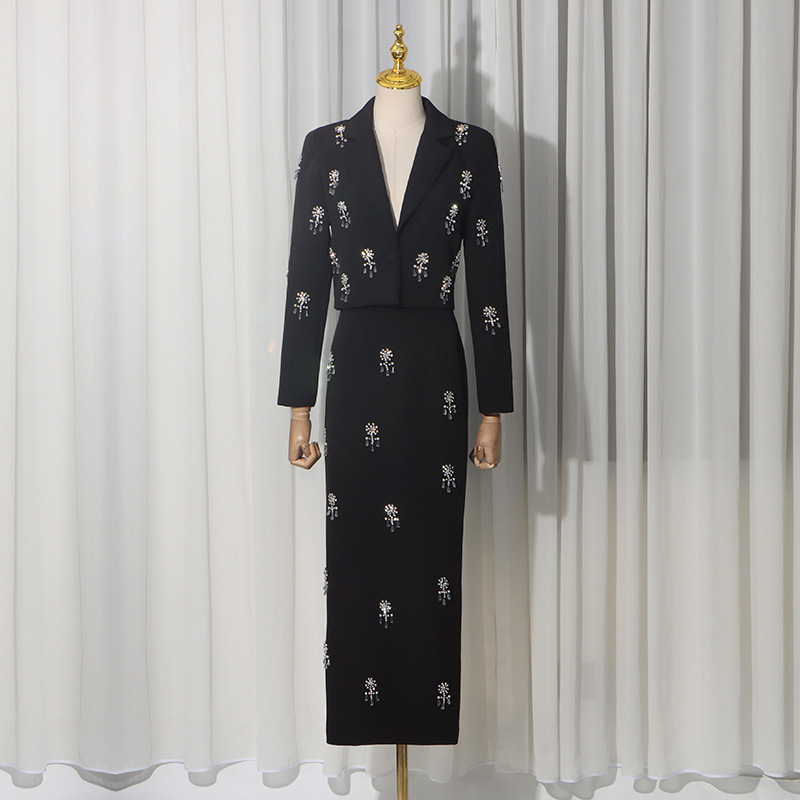 Elegant coat long skirt 2pcs set for women