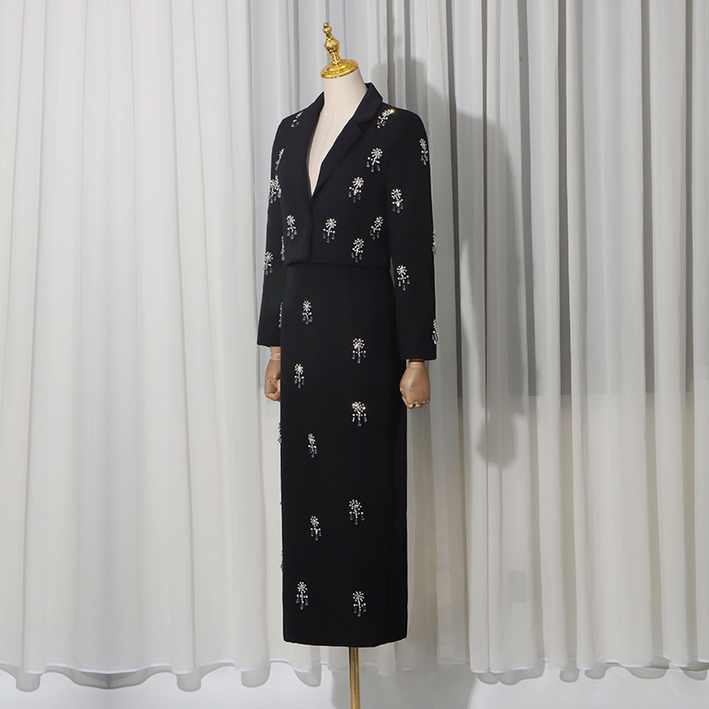 Elegant coat long skirt 2pcs set for women