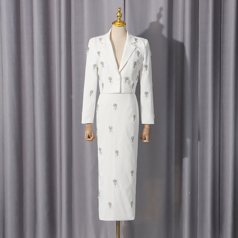 Elegant coat long skirt 2pcs set for women