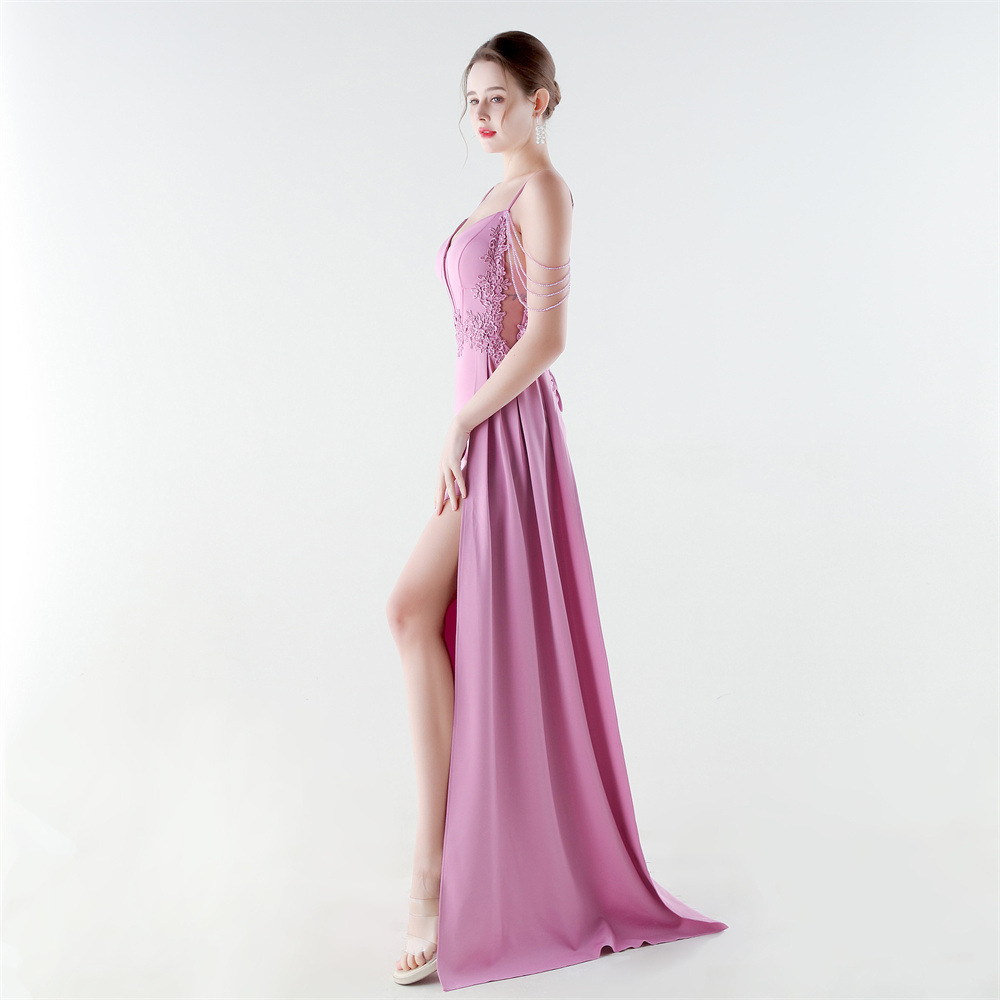 Bandage lace pinched waist rhinestone evening dress