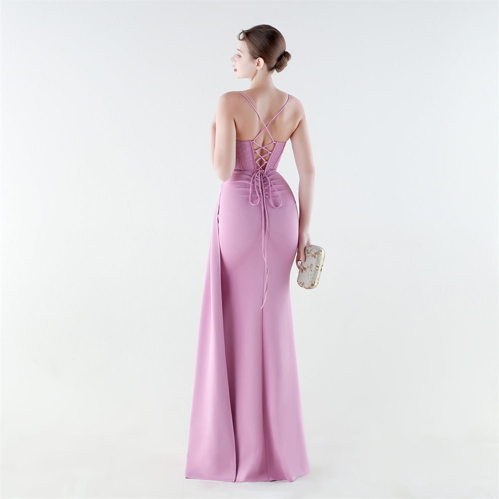 Embroidery elegant high split slim evening dress