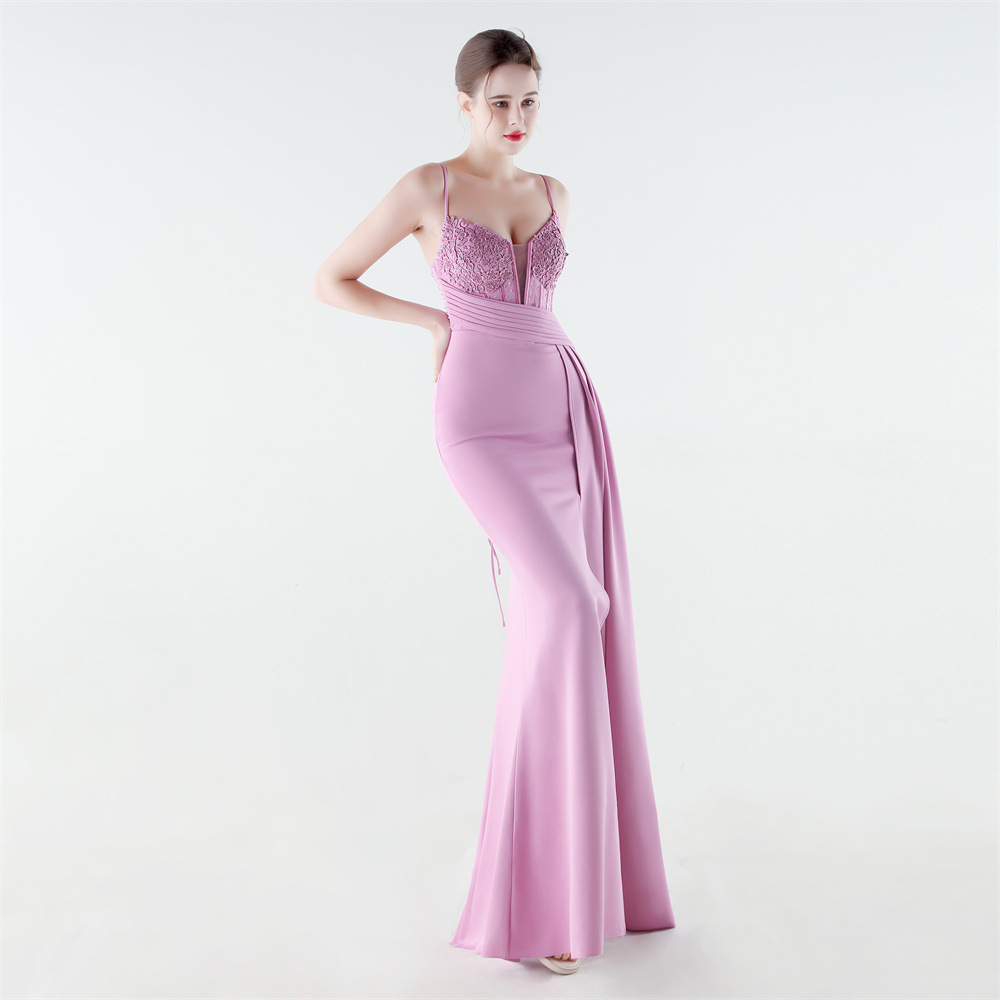 Embroidery elegant high split slim evening dress