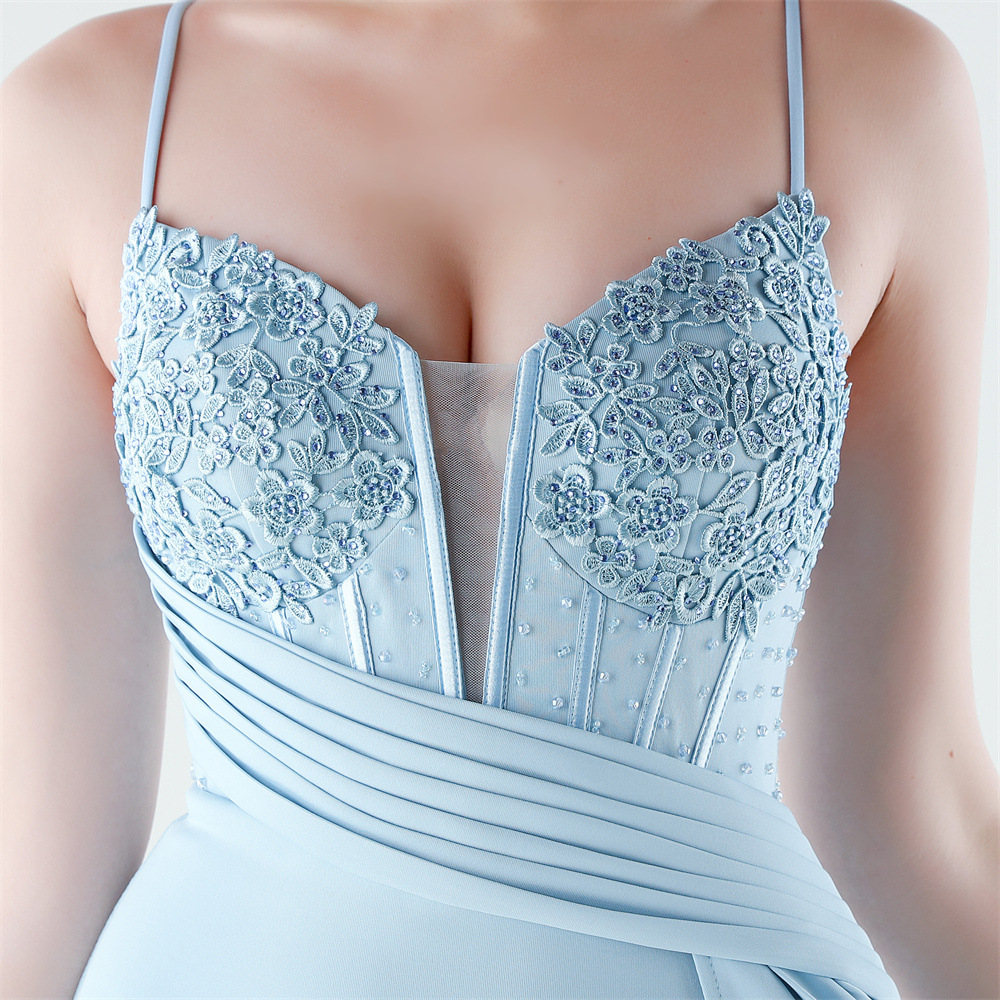 Embroidery elegant high split slim evening dress