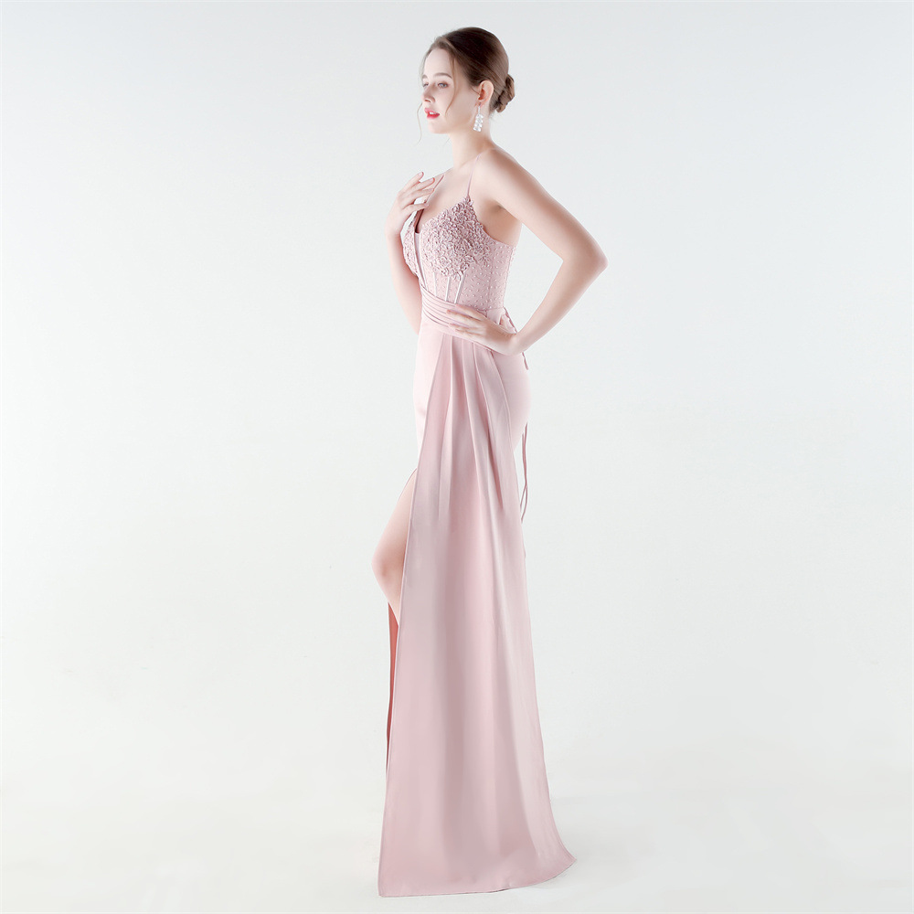 Embroidery elegant high split slim evening dress