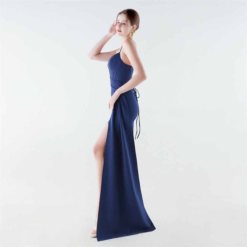 Banquet creased split pinched waist evening dress