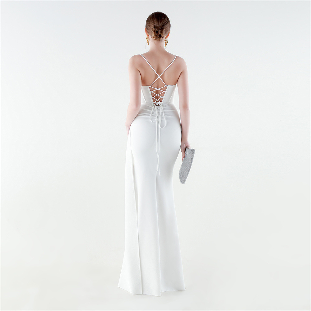 Banquet creased split pinched waist evening dress