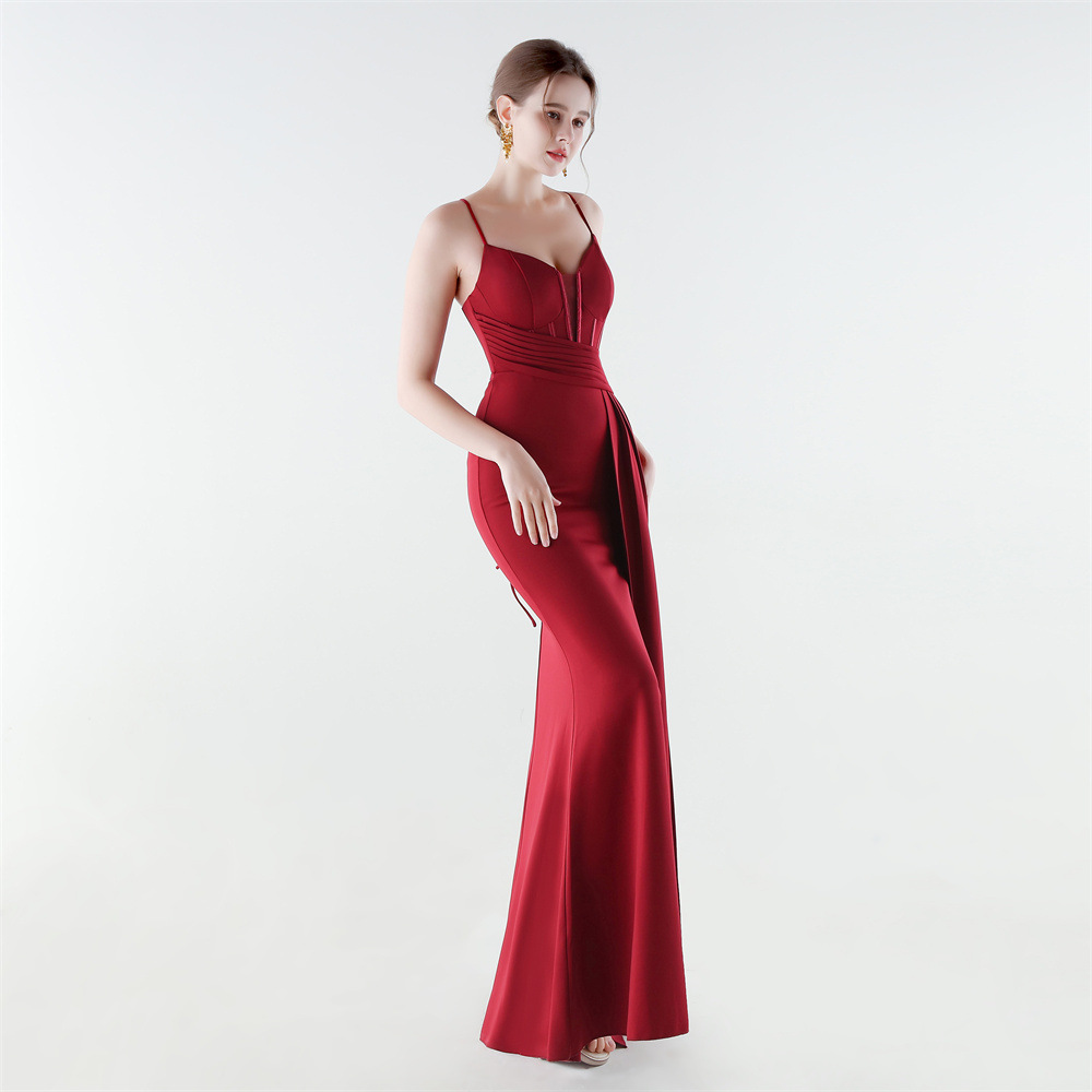 Banquet creased split pinched waist evening dress