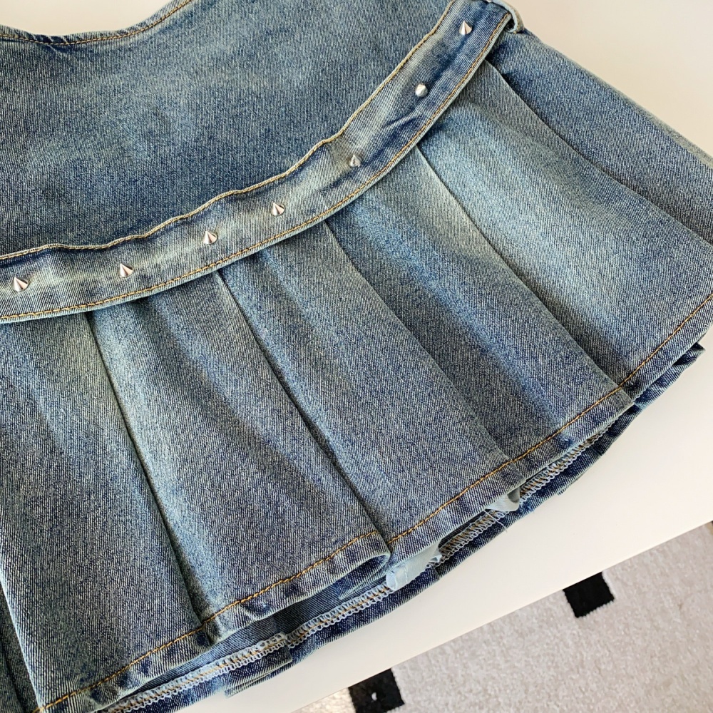 Denim waistcoat wrapped chest skirt 2pcs set for women