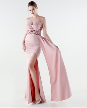 Banquet waist straps slim set beads evening dress