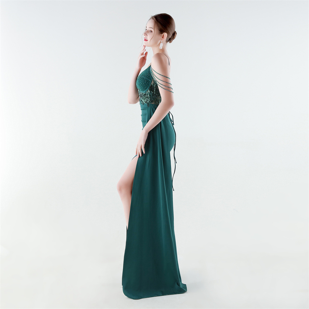 Banquet waist straps slim set beads evening dress