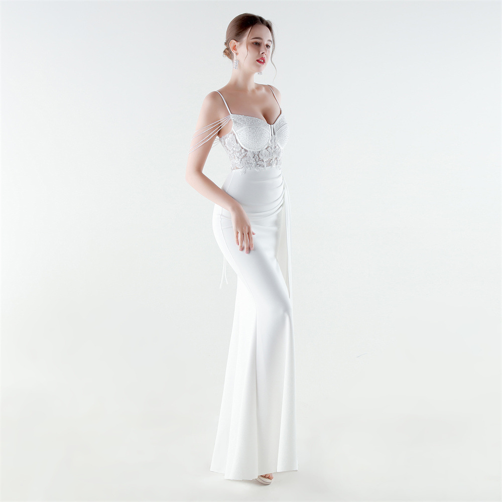 Banquet waist straps slim set beads evening dress