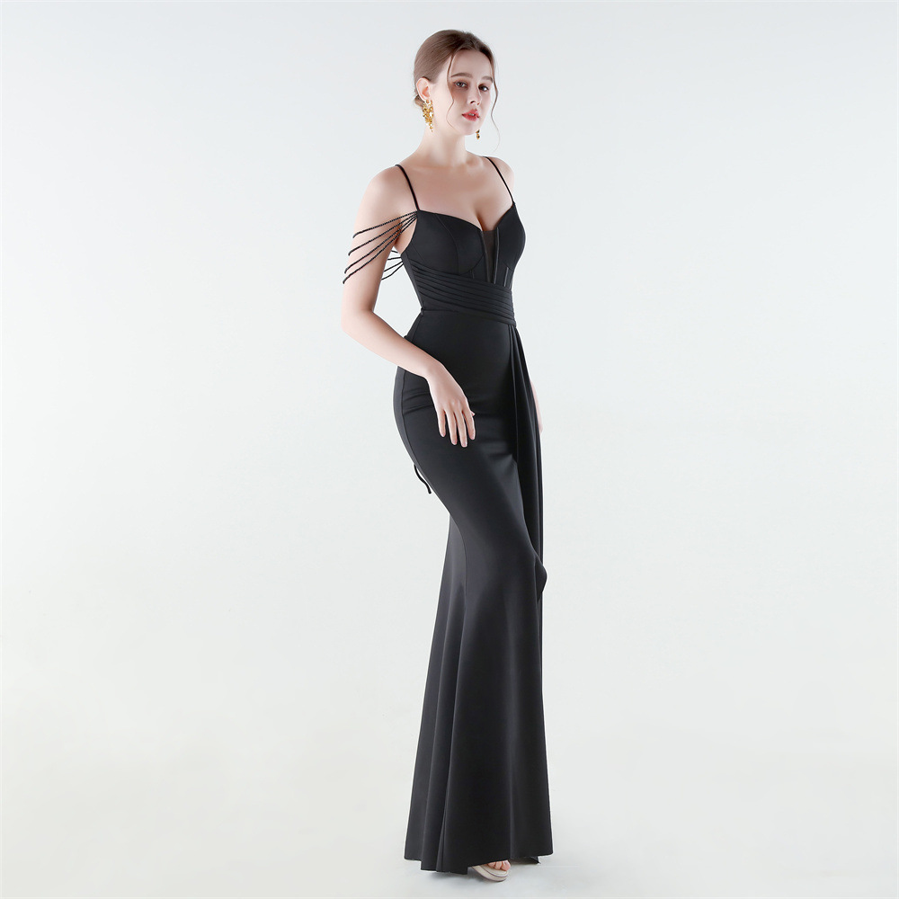 Set beads preside pinched waist banquet evening dress
