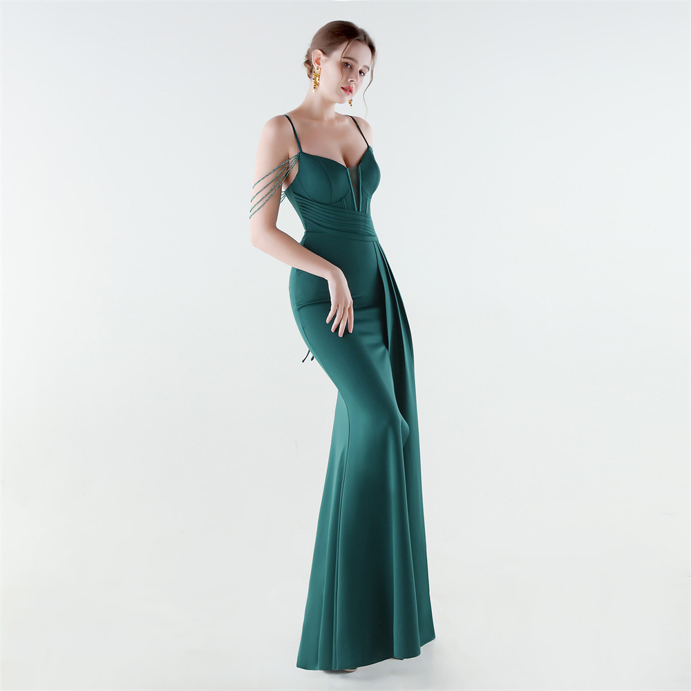Set beads preside pinched waist banquet evening dress