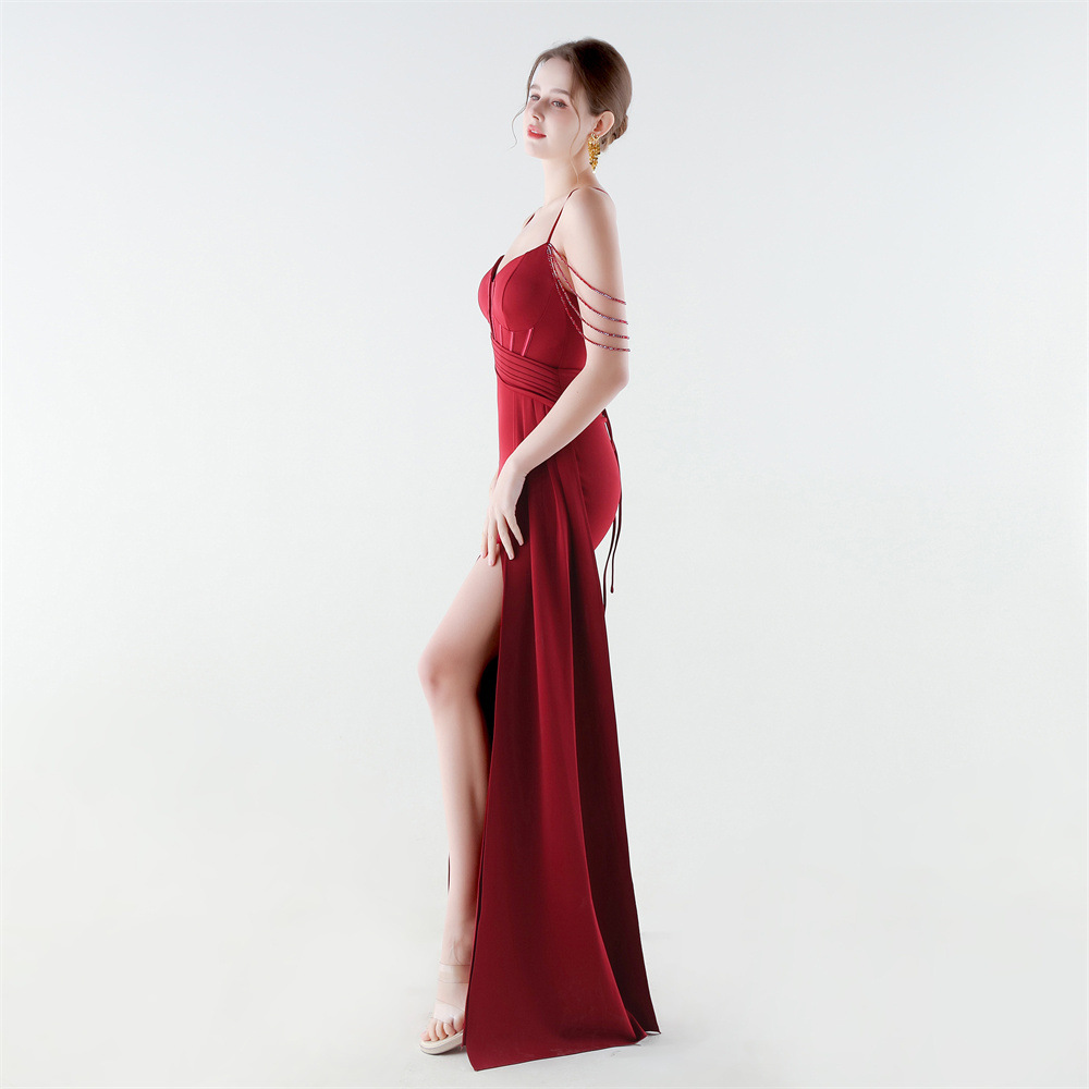 Set beads preside pinched waist banquet evening dress