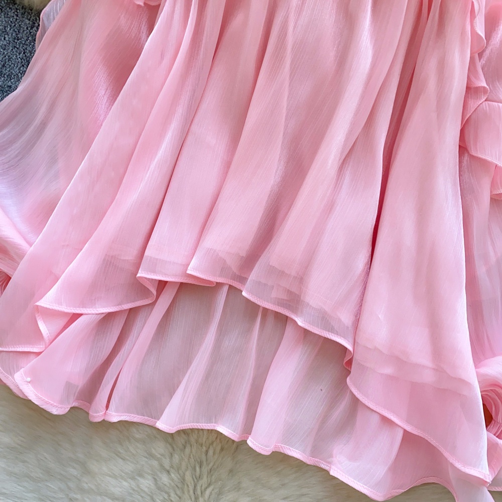 Lantern sleeve crimp shirt commuting gauze tops for women