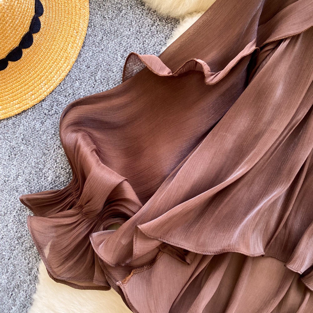 Lantern sleeve crimp shirt commuting gauze tops for women