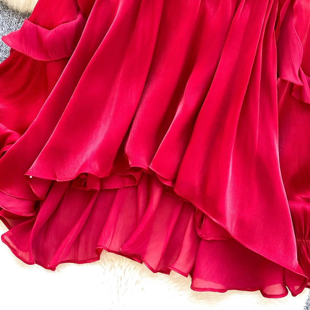 Lantern sleeve crimp shirt commuting gauze tops for women