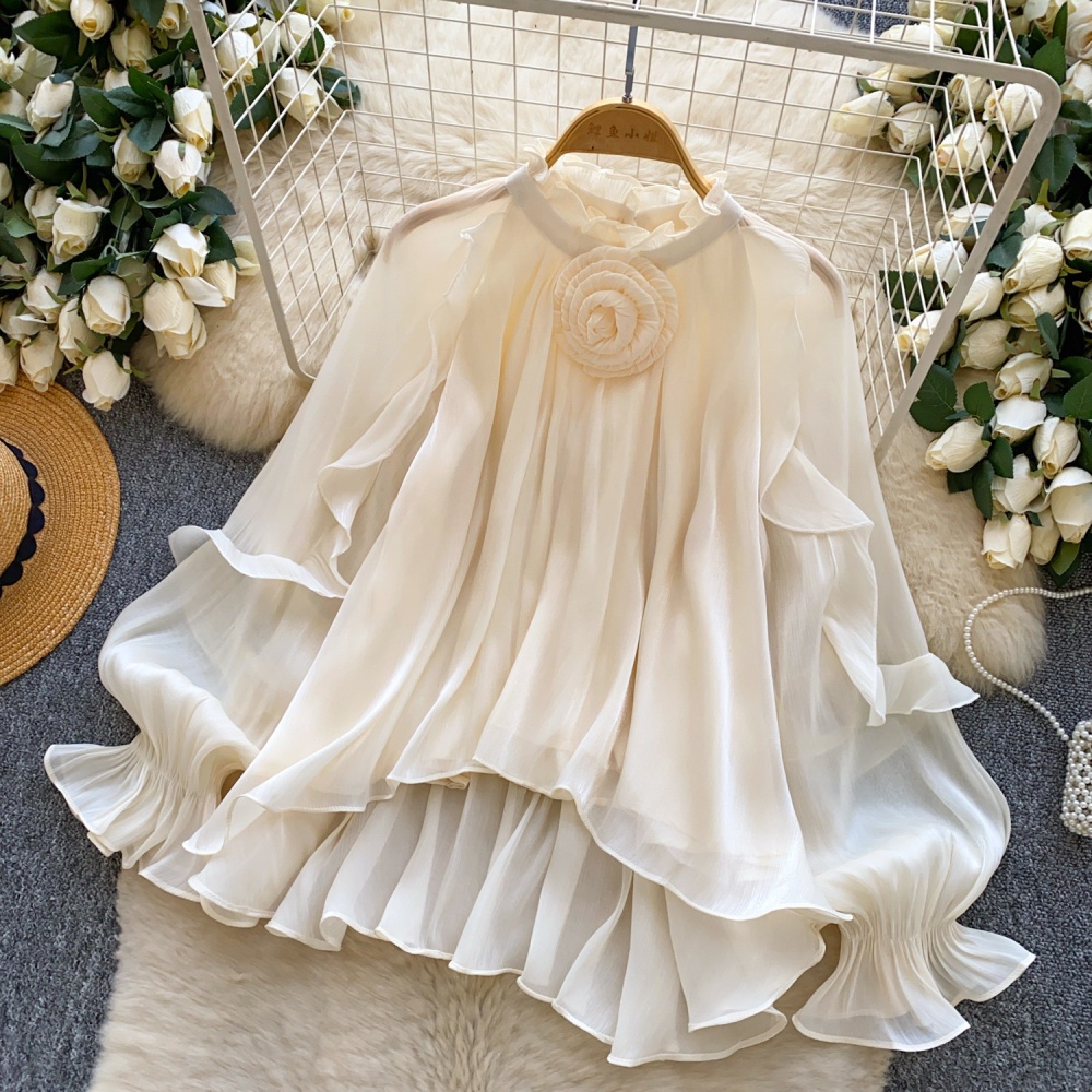 Lantern sleeve crimp shirt commuting gauze tops for women