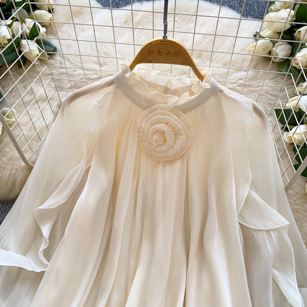 Lantern sleeve crimp shirt commuting gauze tops for women