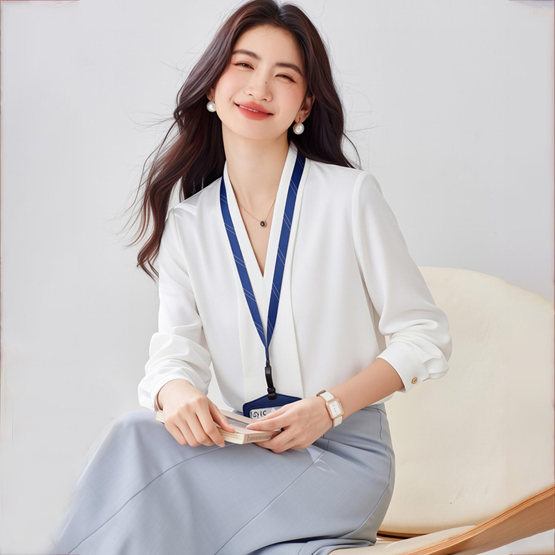 White spring and autumn shirt long sleeve tops for women