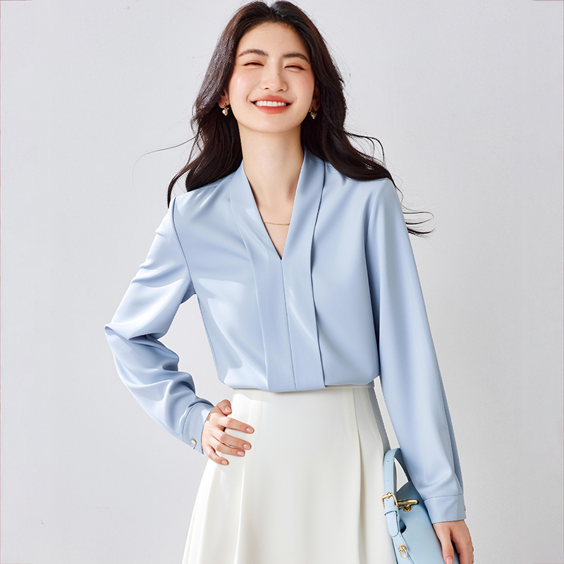 White spring and autumn shirt long sleeve tops for women