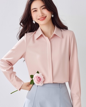 All-match autumn long sleeve spring satin blue shirt for women