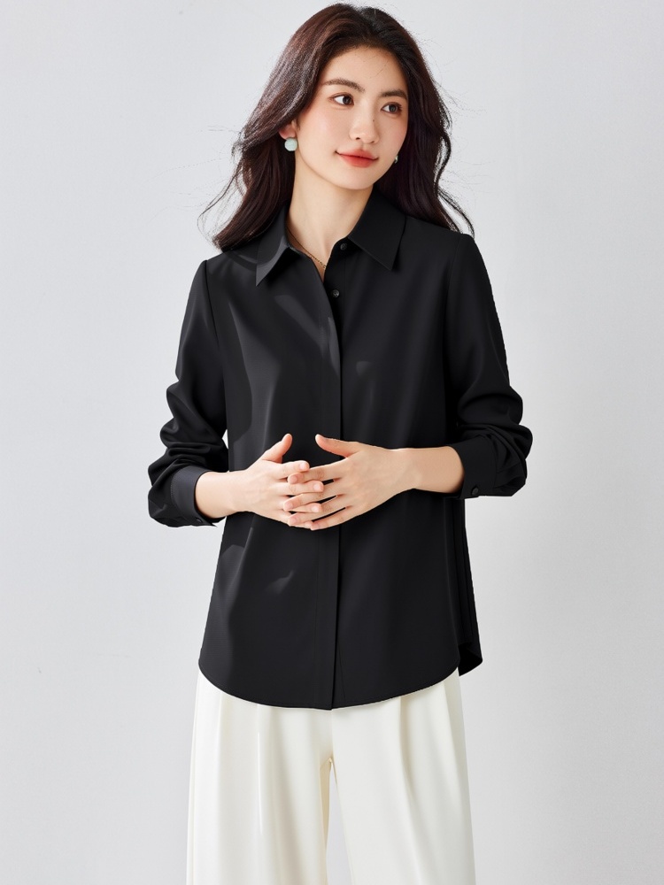 All-match autumn long sleeve spring satin blue shirt for women