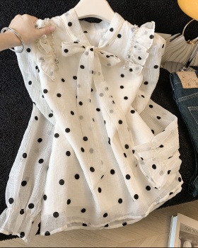 Polka dot bandage shirt chiffon long sleeve tops