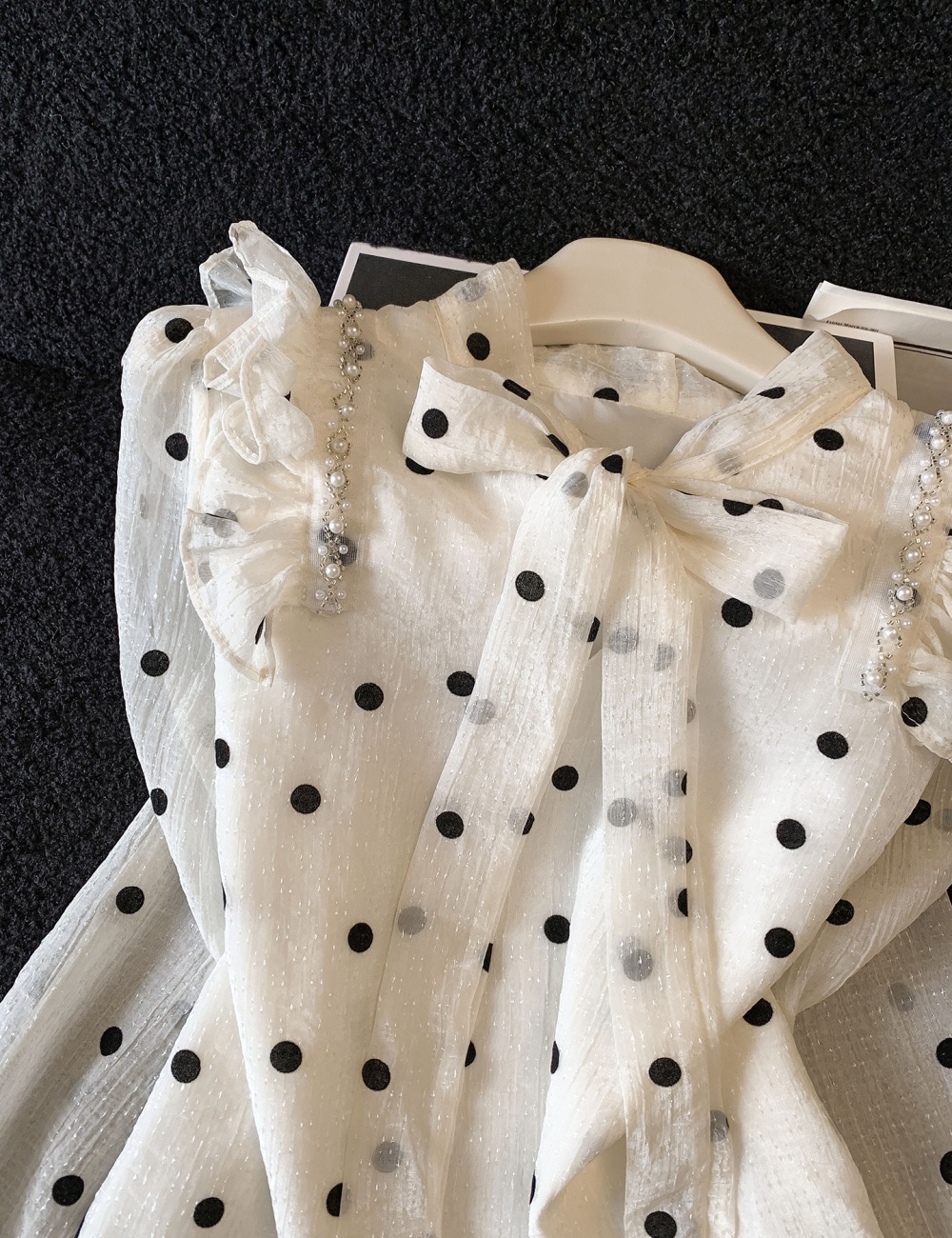 Polka dot bandage shirt chiffon long sleeve tops