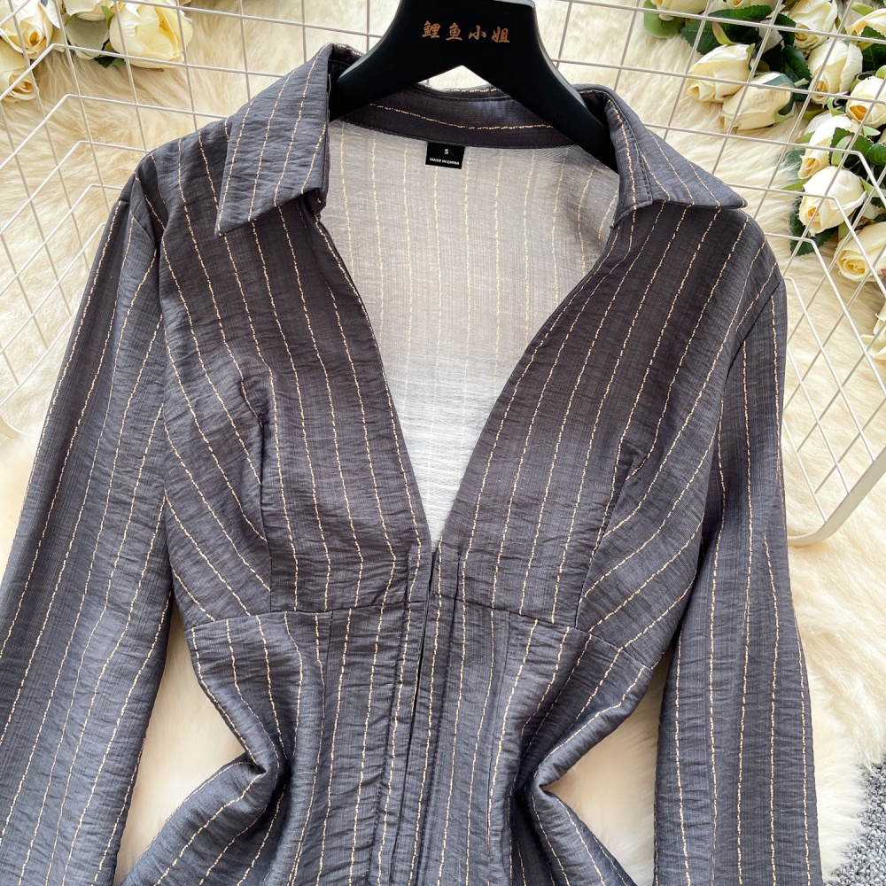 Slim long sleeve tops red France style shirt for women