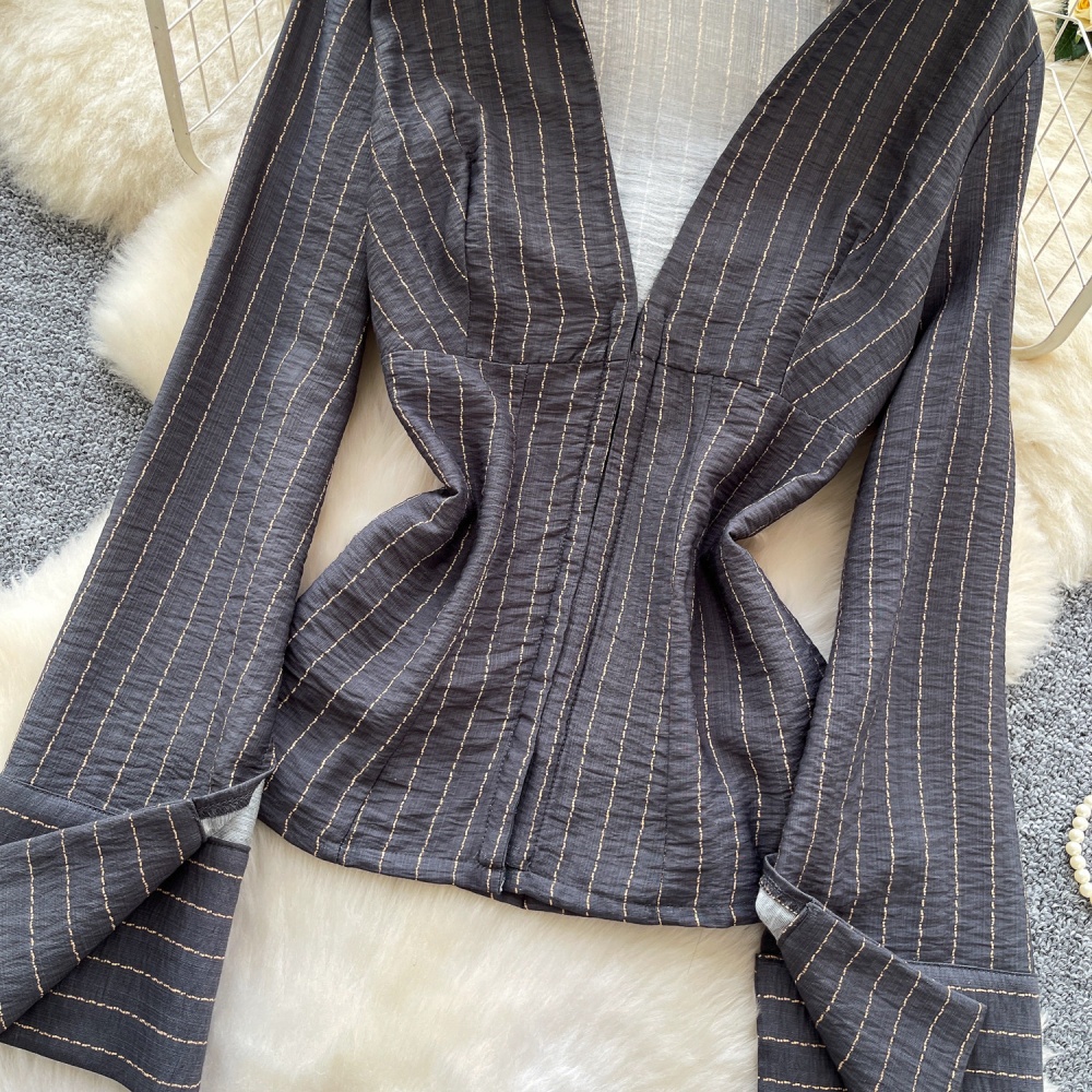 Slim long sleeve tops red France style shirt for women