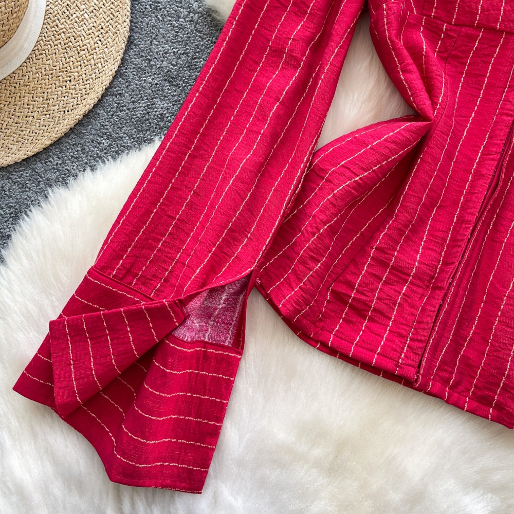 Slim long sleeve tops red France style shirt for women