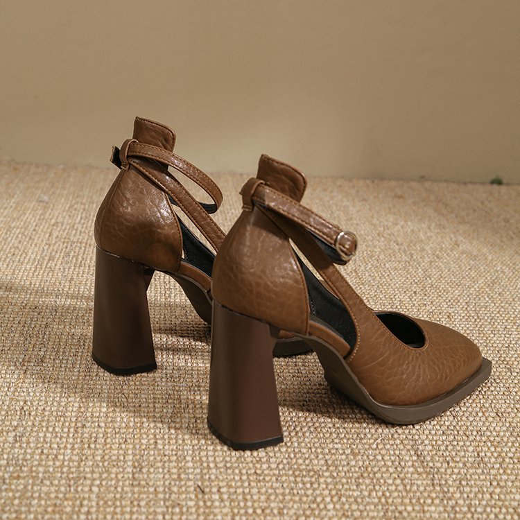 Square head France style high-heeled shoes thick shoes