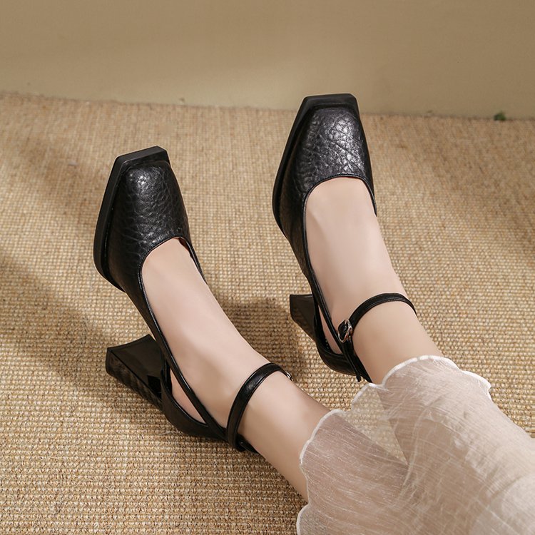 Square head France style high-heeled shoes thick shoes