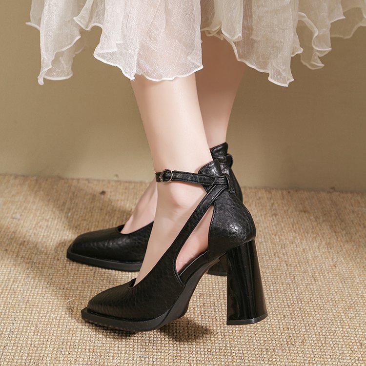 Square head France style high-heeled shoes thick shoes