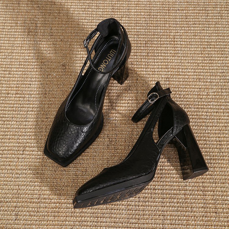 Square head France style high-heeled shoes thick shoes