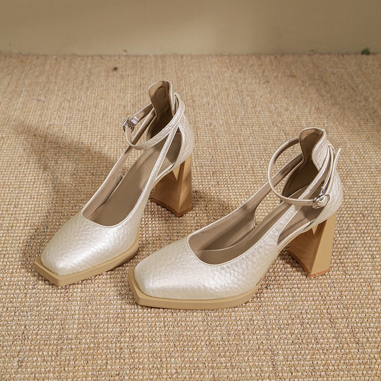 Square head France style high-heeled shoes thick shoes