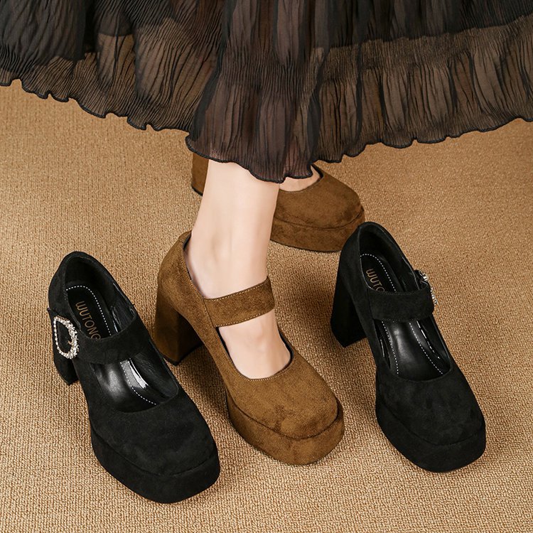 Lady France style fashion platform square head thick shoes