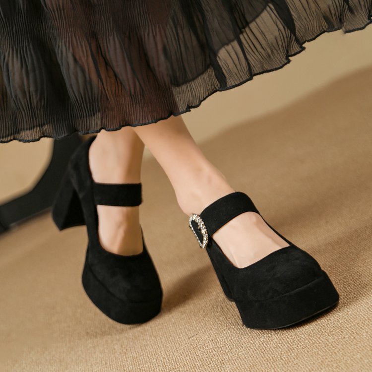 Lady France style fashion platform square head thick shoes