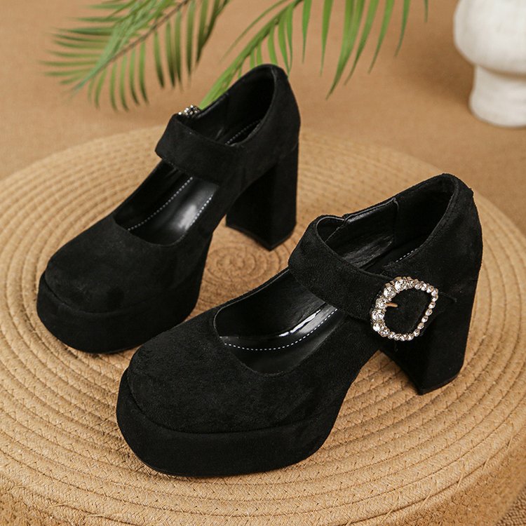 Lady France style fashion platform square head thick shoes