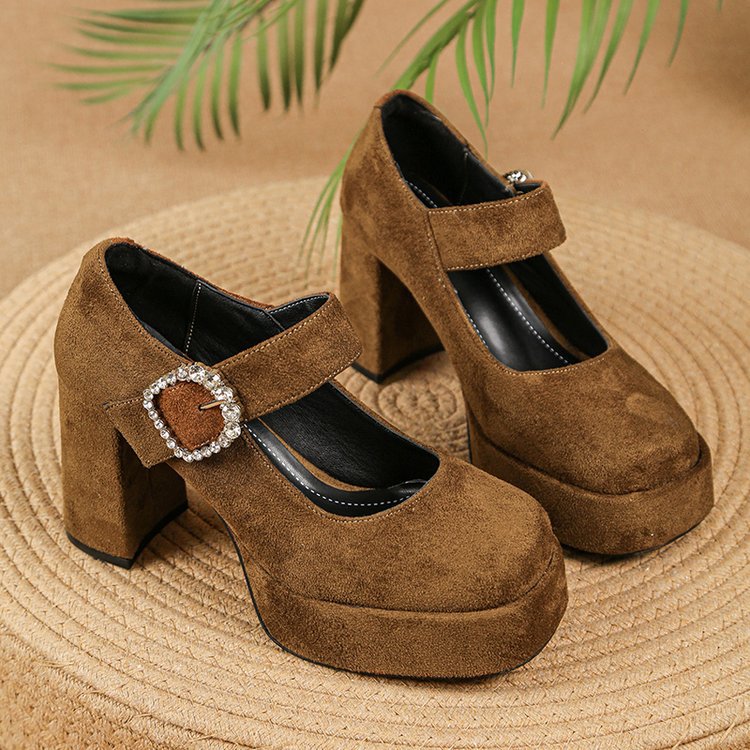 Lady France style fashion platform square head thick shoes