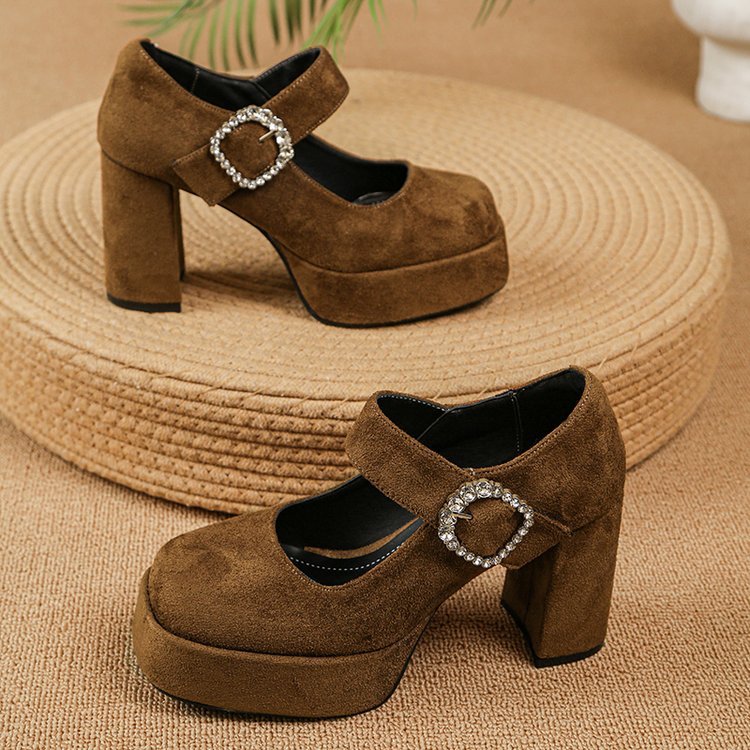 Lady France style fashion platform square head thick shoes