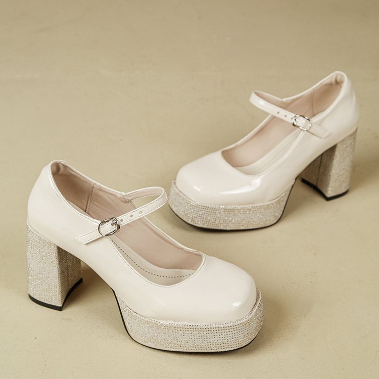 Lady platform square head high-heeled shoes