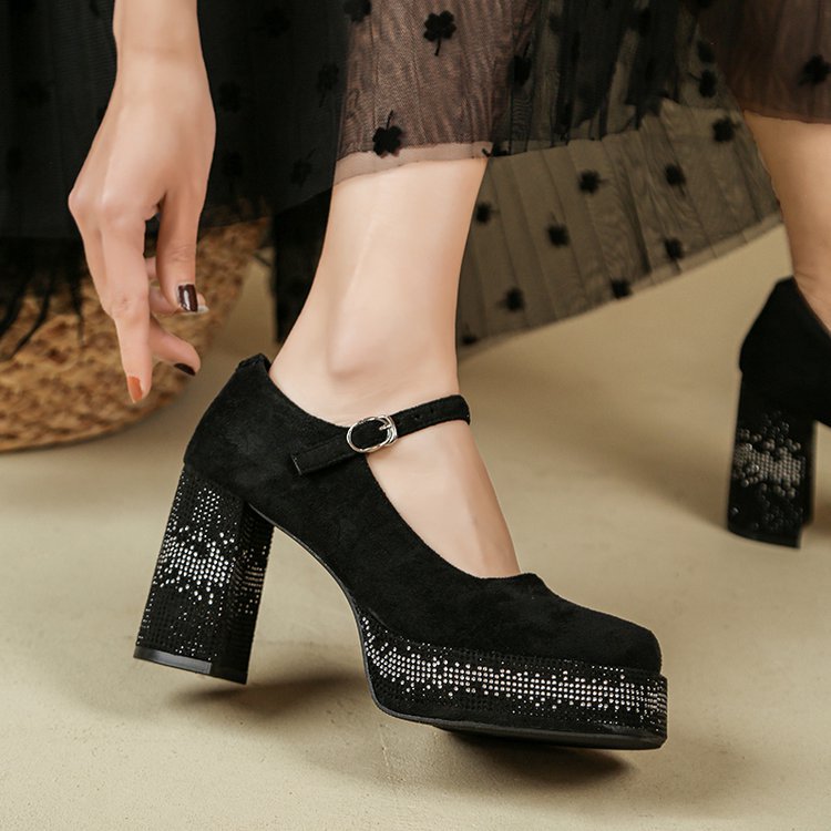 Lady platform square head high-heeled shoes