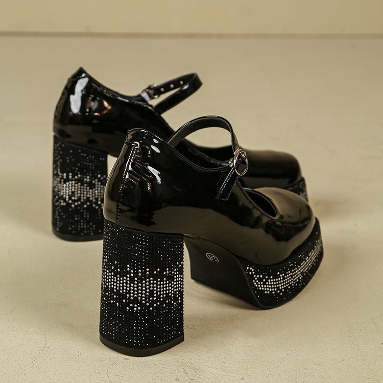 Lady platform square head high-heeled shoes