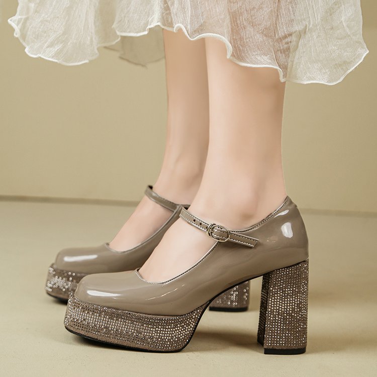 Lady platform square head high-heeled shoes