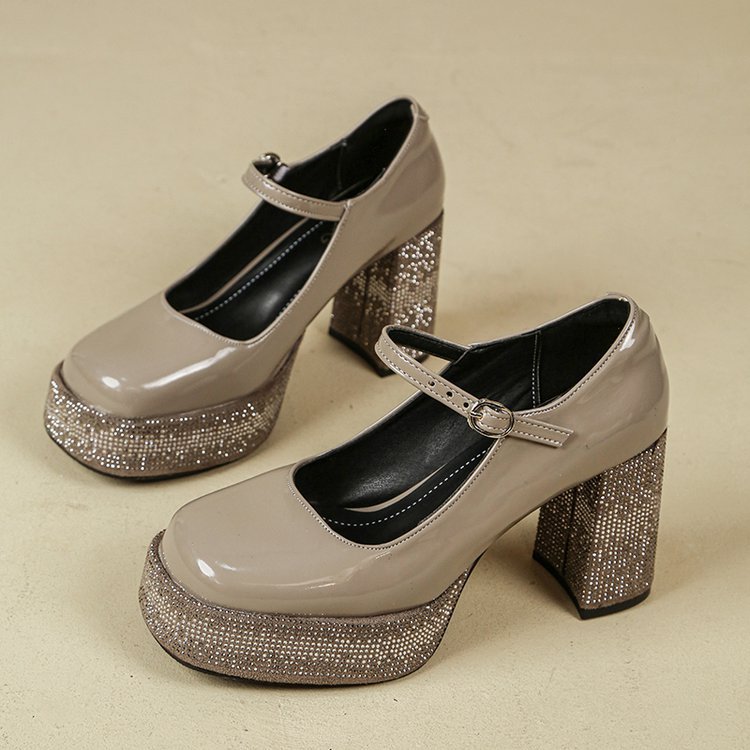 Lady platform square head high-heeled shoes